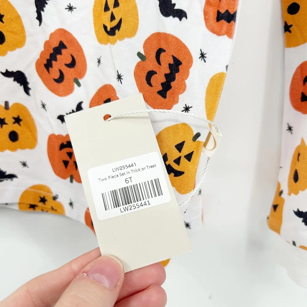 NWT Ollie's Day Kids Halloween Trick or Treat Pumpkin Bamboo Pajama Set Size 6T‎